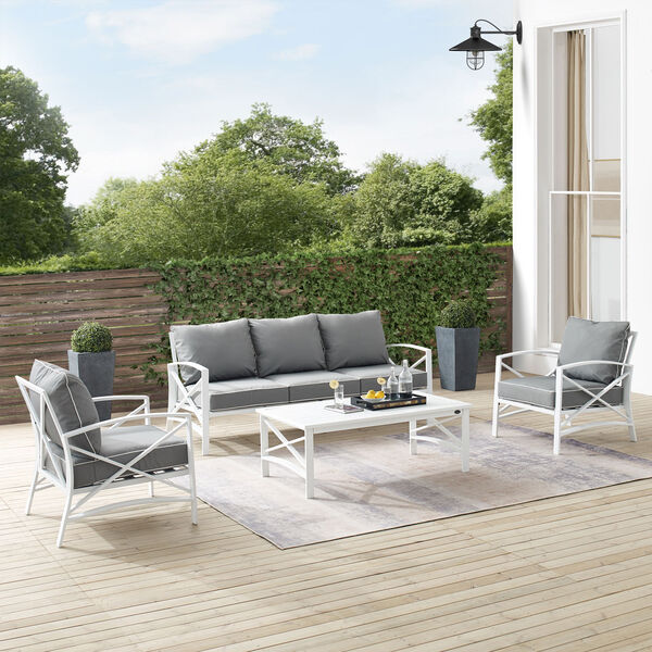 Kaplan Gray and White Outdoor Sofa Set， Four Piece