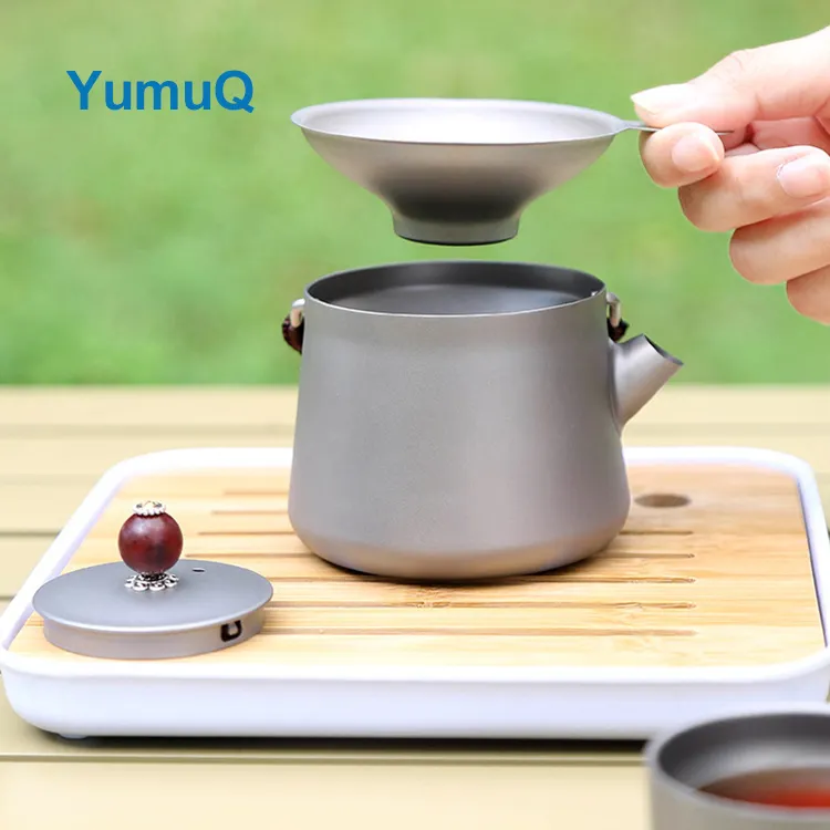 YumuQ 14.7cm x17.5cm 0.8L Mini Collapsible Outdoor Small Camping Titanium Water Kettle Travel Teapot For Hiking