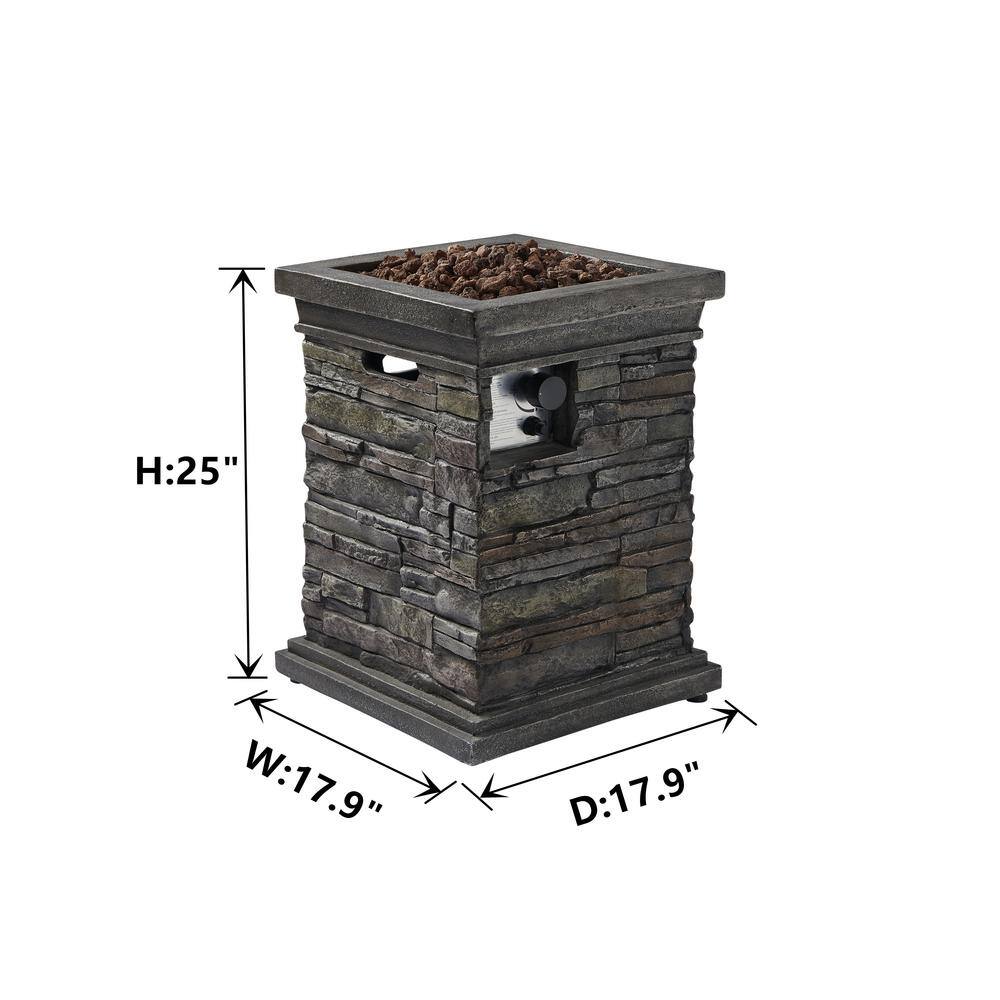 Kadehome 25 in. Gray Square Column Propane Gas Fire Pit Outdoor Garden Slate Rock KA-Eh07