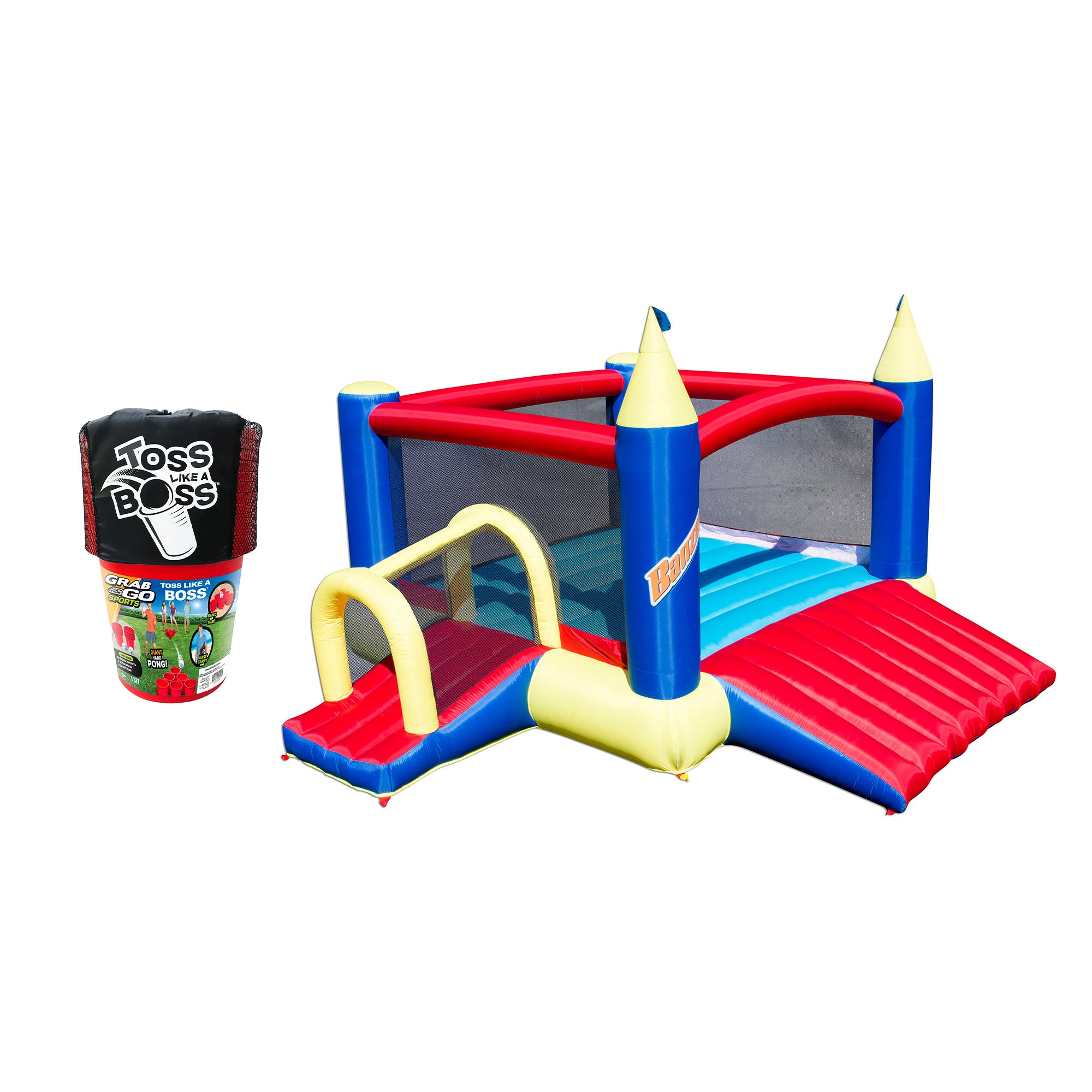 Banzai Toss Like A Boss Giant Pong Lawn Game and Slide N Fun Bounce House