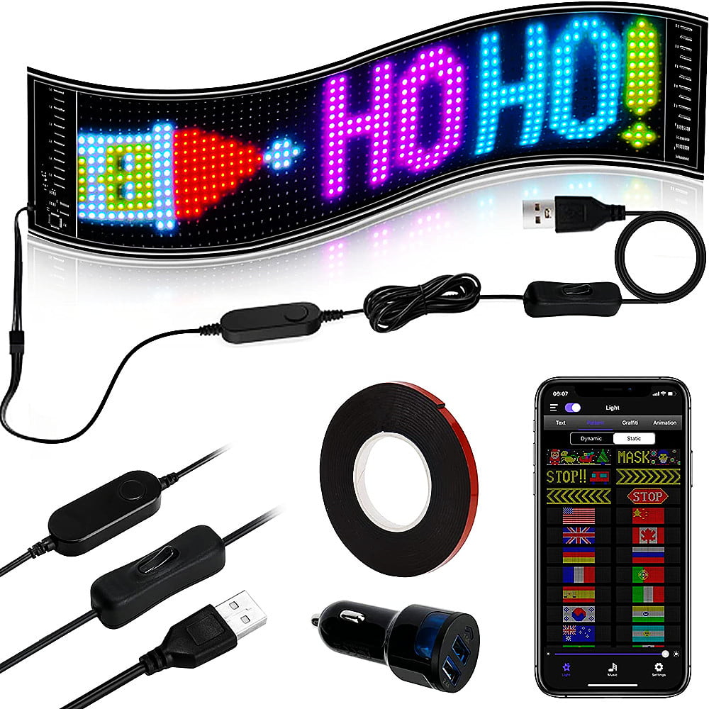 Scrolling Bright Advertising LED Signs， Flexible USB 5V LED Car Sign Bluetooth App Control Custom Text Pattern Animation Programmable LED Display for Store Car Bar Hotel (14.6x3.6'')