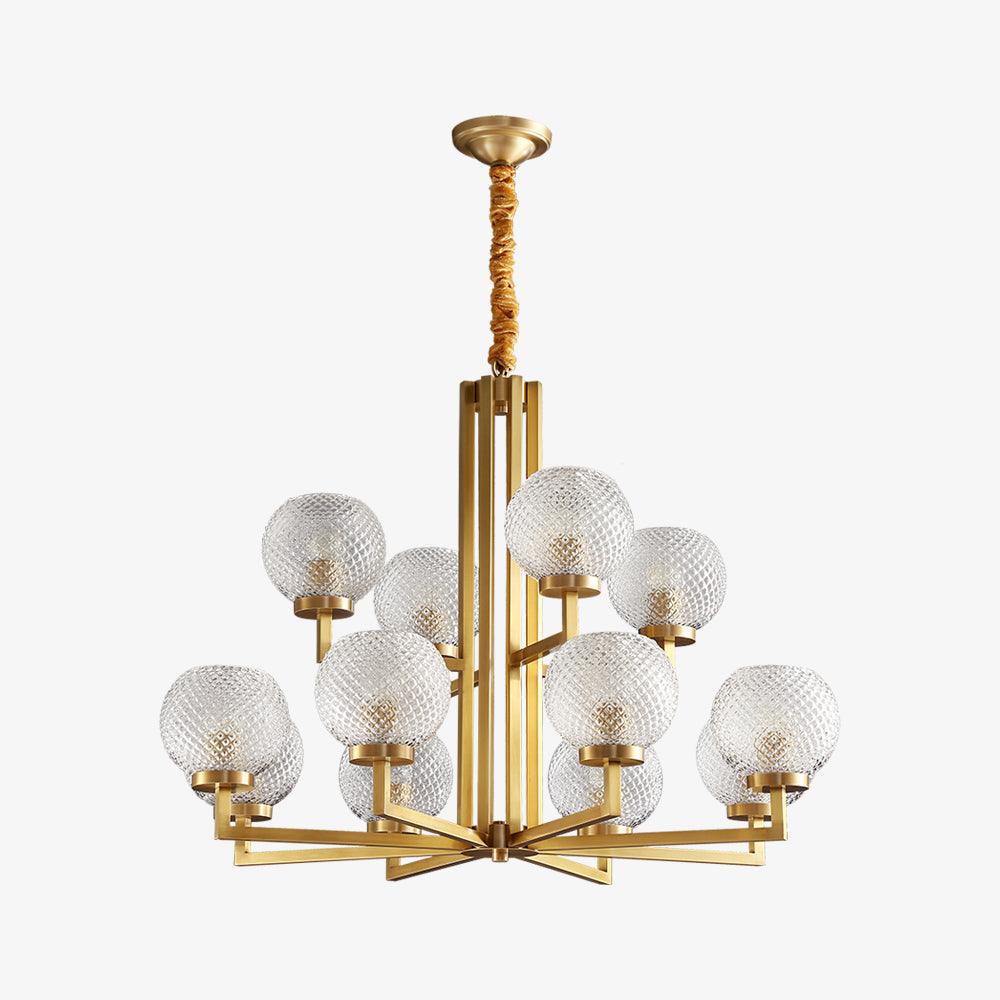 Ribbed Glass Brass Chandelier