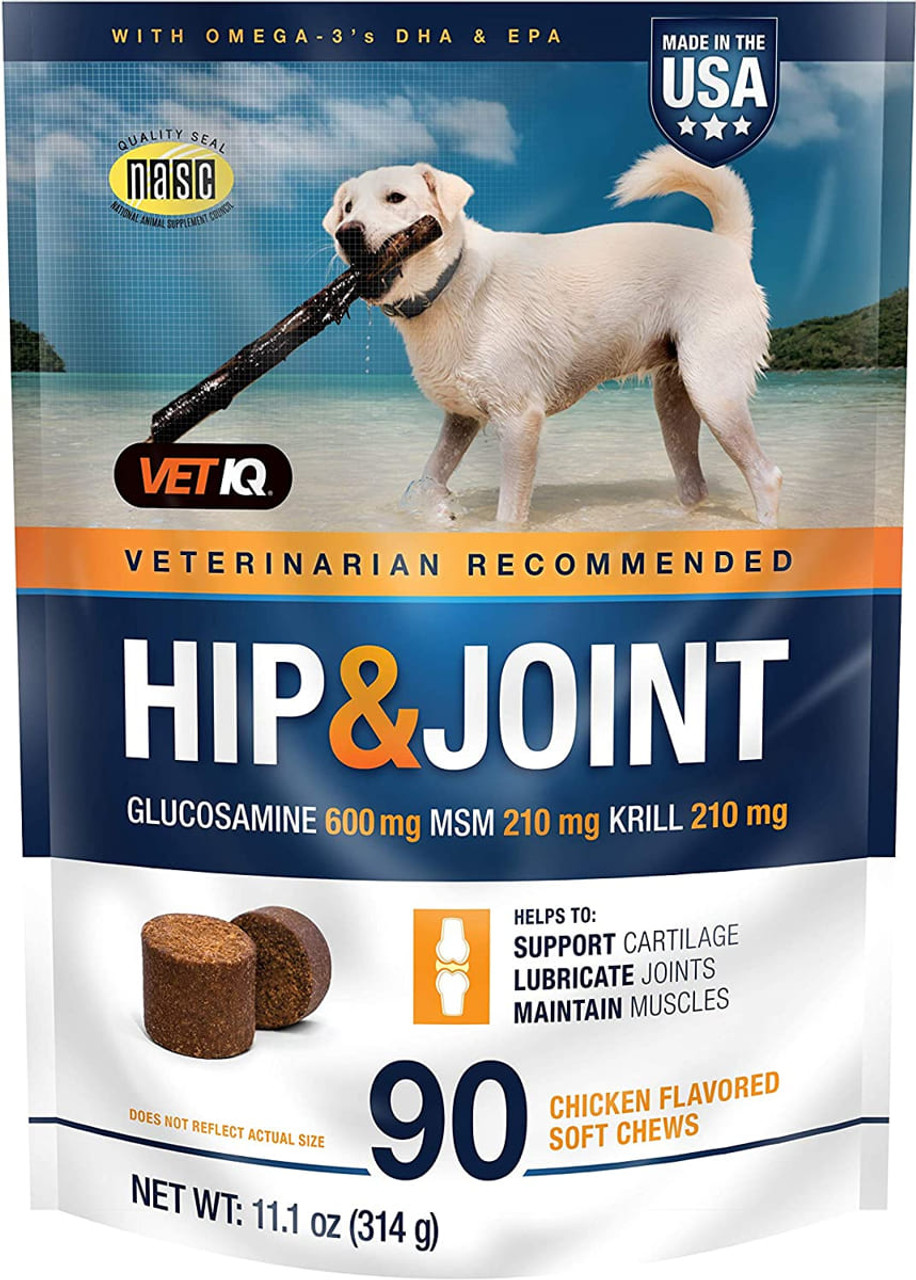 VET IQ Hip and Joint Supplement for Dogs- 90 Count Bag