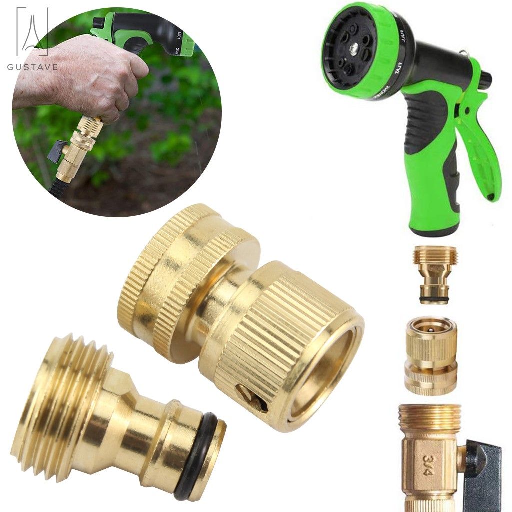 Gustave Brass Garden Hose Quick Connect Fitting 3/4 Inch Fine Thread Water Hose Male and Female Connectors No Leak Quick Connectors， 5 Set