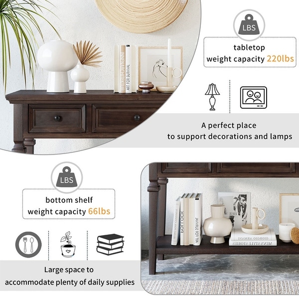 Classic Retro Console Table with 3 Top Drawers and Open Bottom Shelf