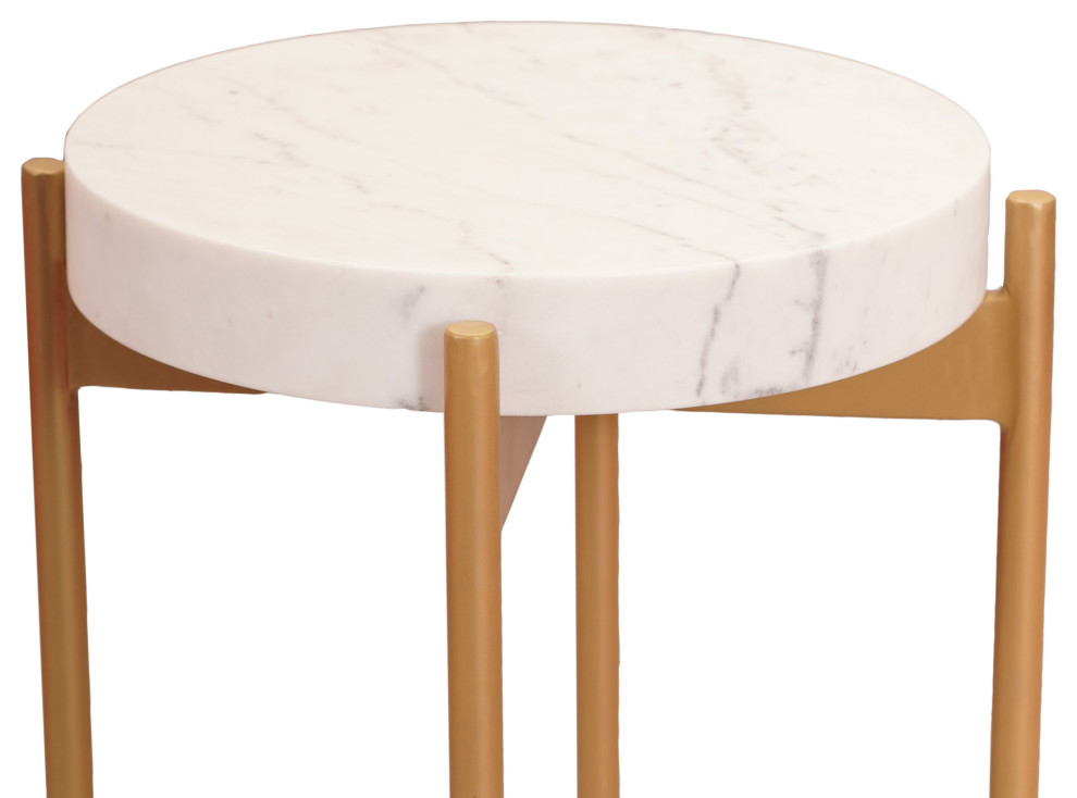 Isha Contemporary Accent Table/End Table With Marble Top and Gold Powdered Legs   Contemporary   Side Tables And End Tables   by Coast to Coast Imports  LLC  Houzz