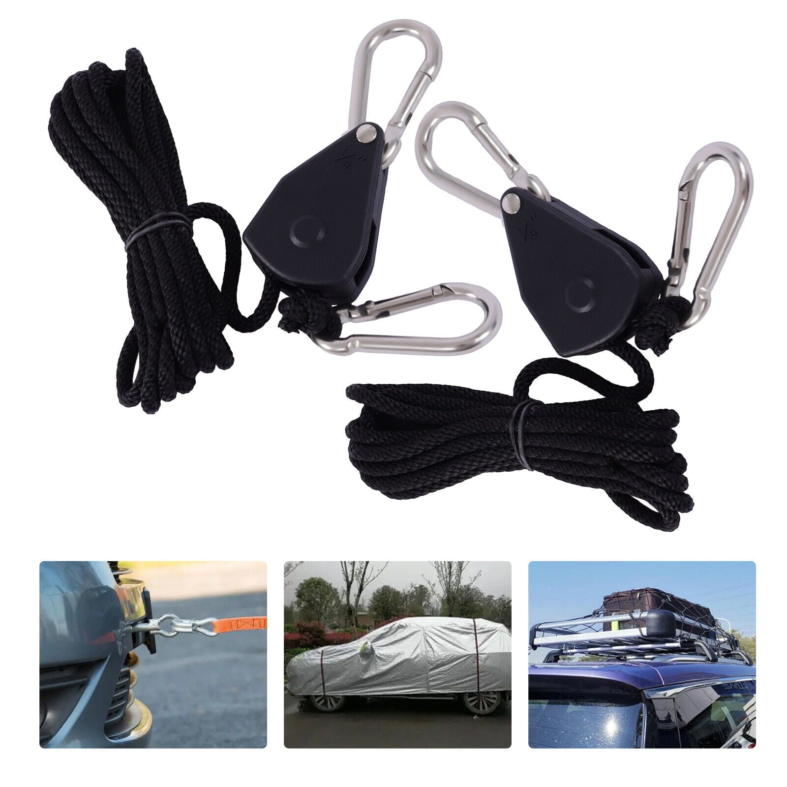 SHZICMY 2Pcs Rope Tie Downs Heavy Duty Rope Lock Adjustable Ratchet Pulley for Kayak Canoe