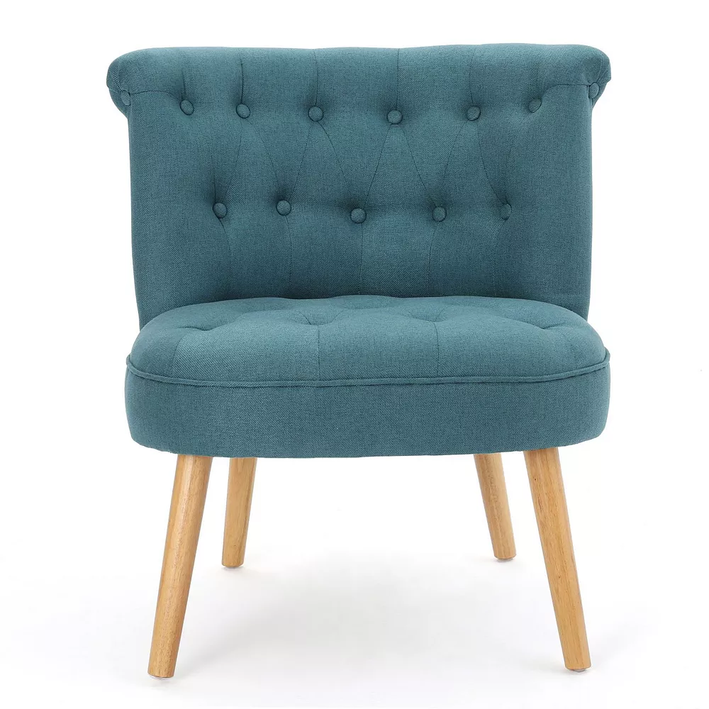 31.75 Teal Green and Brown Contemporary Tufted Accent Chair