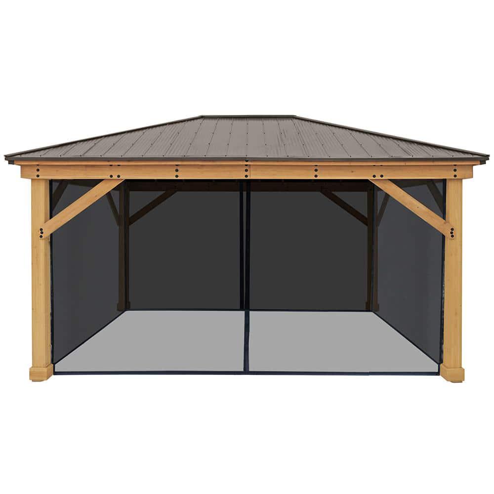 Yardistry 12 ft x 16 ft Meridian Gazebo Mosquito Mesh Kit with UV resistant Phifer Material and Easy Glide Tracks