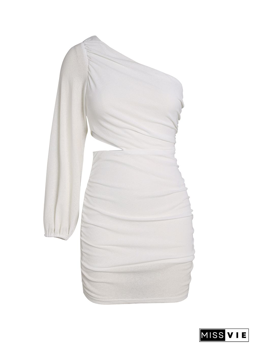 White Asymmetric One Shoulder Cutout Bodycon Dress