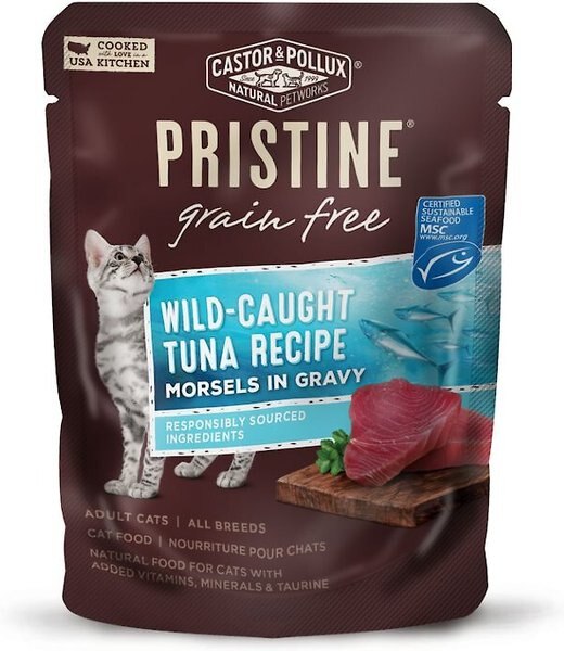 Castor and Pollux Pristine Grain-Free Wild-Caught Tuna Recipe Morsels in Gravy Cat Food Pouches