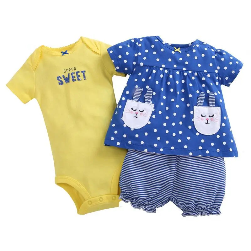 3 Pieces Newborn Infant Baby girl clothes 2023 Summer Cute Cartoon Bodysuit+Tops+Shorts Soft Cotton Bebies Kids Outfits