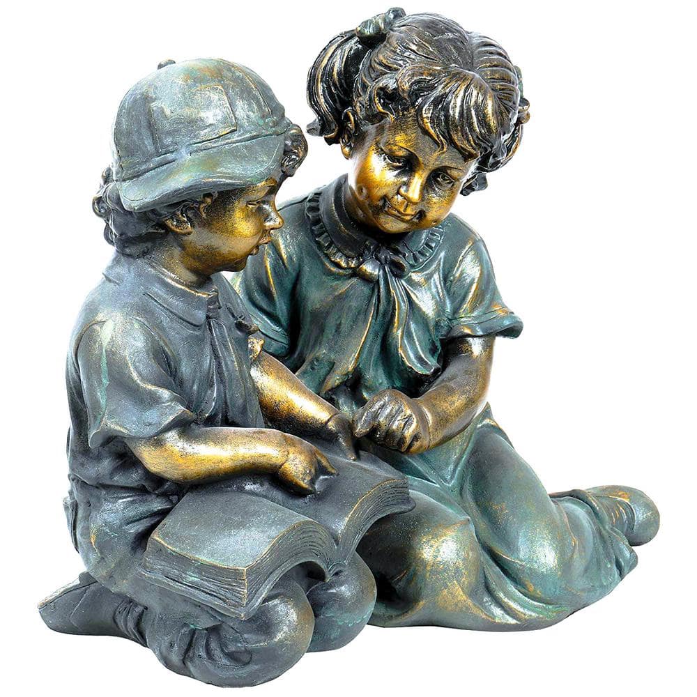 Alpine Corporation 2-Piece Indoor/Outdoor Girl and Boy Reading Statue Set Yard Art Decoration GXT258A