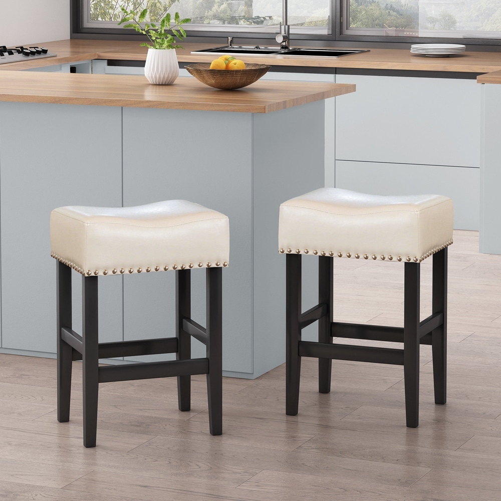 Lisette 26 inch Backless Ivory Leather Counter Stool (Set of 2) by Christopher Knight Home   18.00\