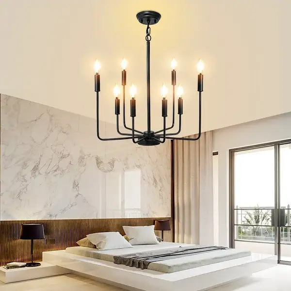 Depuley 8-Light Industrial Farmhouse Metal Candlelabrum Chandelier,Matte Black