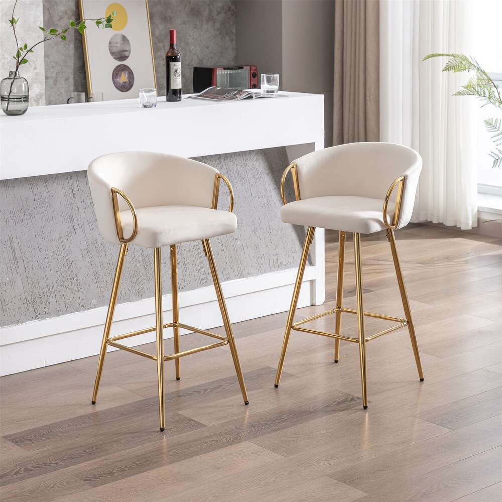 39.37 Inch High Velvet Bar Stools With Golden legs (Set of 2)   N/A