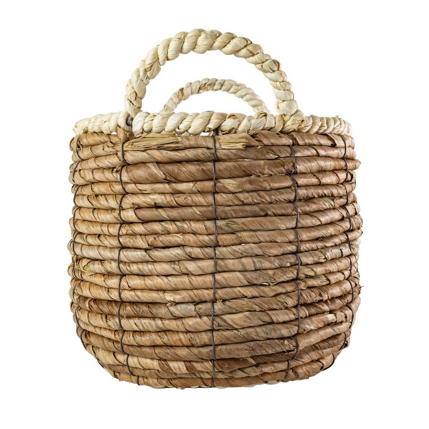 Wrapped Rim Basket Banana Leaf Corn Husk amp Metal Foreside Home amp Garden