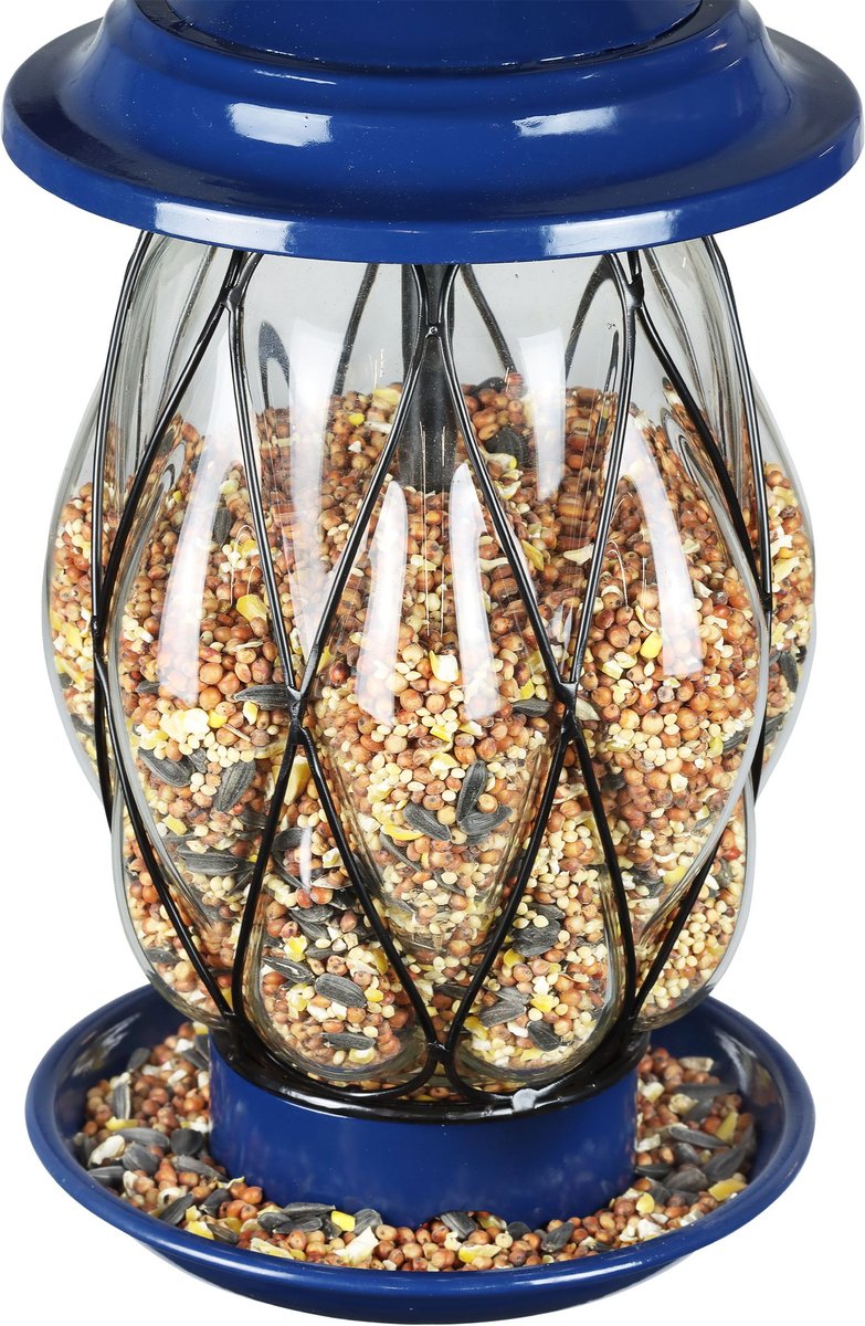 Exhart Metal Wire and Glass Bird Feeder， Blue