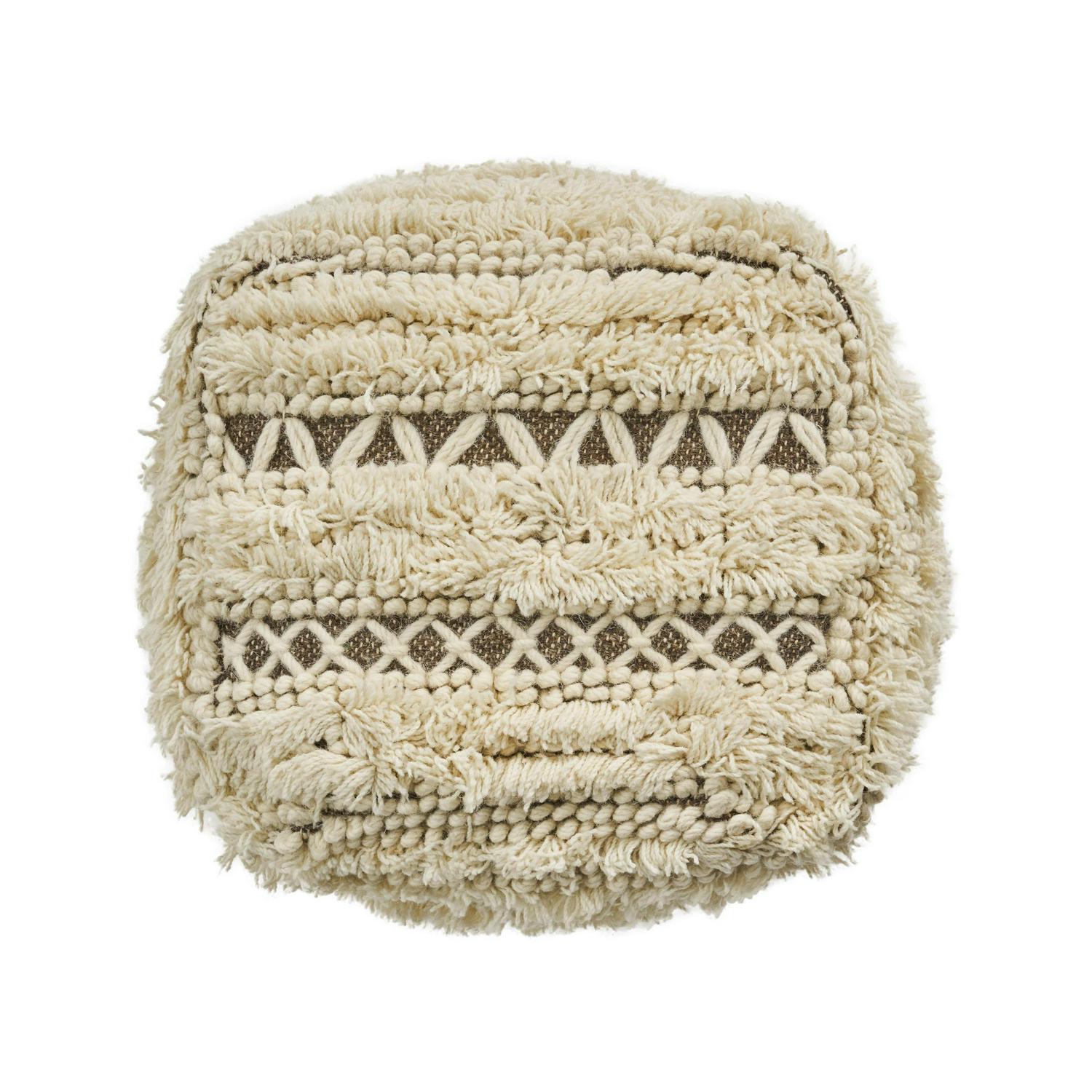 Noble House Cube Tribal Tufted Wool Pouf