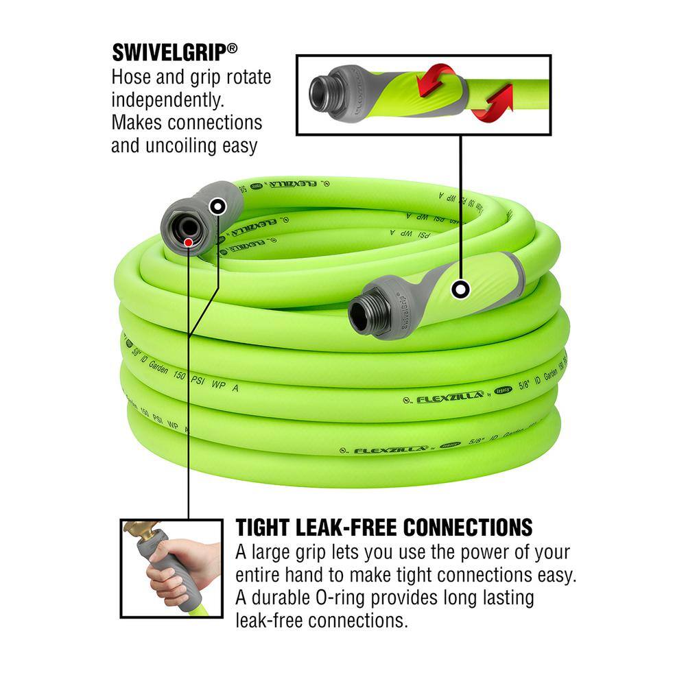 Flexzilla 58 in. x 75 ft. ZillaGreen SwivelGrip Garden Hose with 34 in. GHT Fittings HFZG575YWS-E