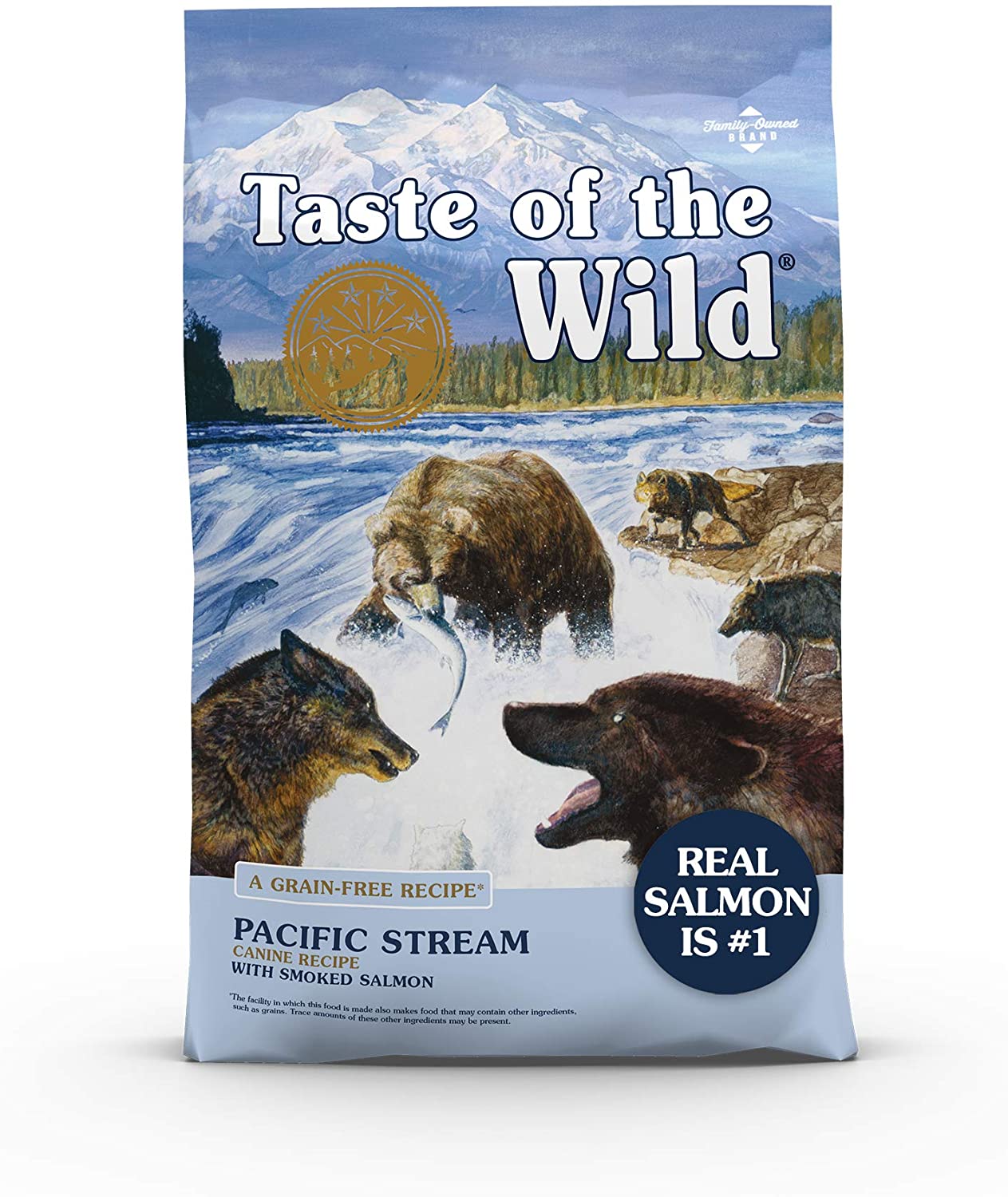 Taste of the Wild Pacific Stream Canine Grain-Free Recipe with Smoked Salmon Adult Dry Dog Food， Made with High Protein from Real Salmon and Guaranteed Nutrients and Probiotics 5lb