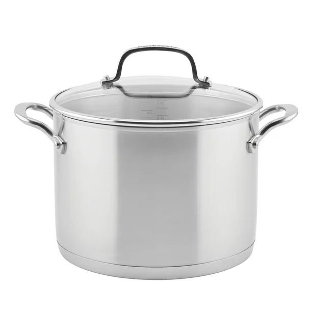 KitchenAid 3-Ply Base Stainless Steel Induction Stockpot with Lid， 8 Quart， Brushed Stainless Steel