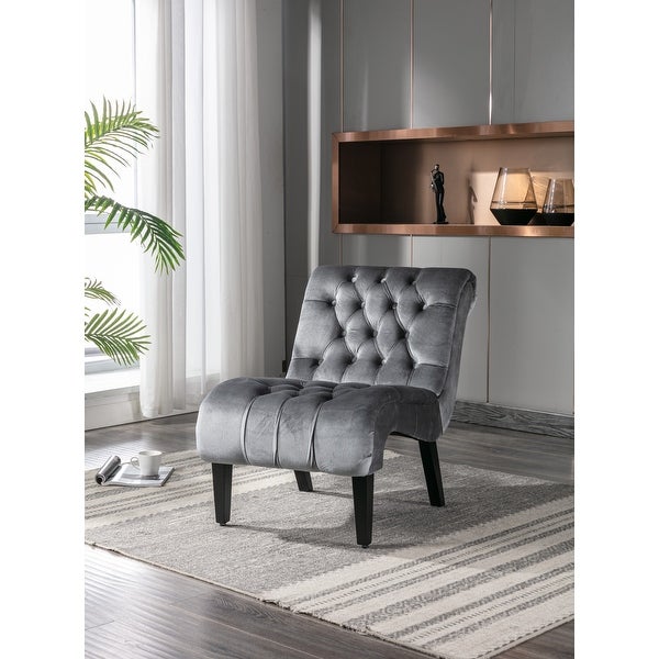 Accent Living Room Chair Leisure Chair with Rubber Wood Legs， Curved Armless Chairs Living Room Chairs for Small Spaces