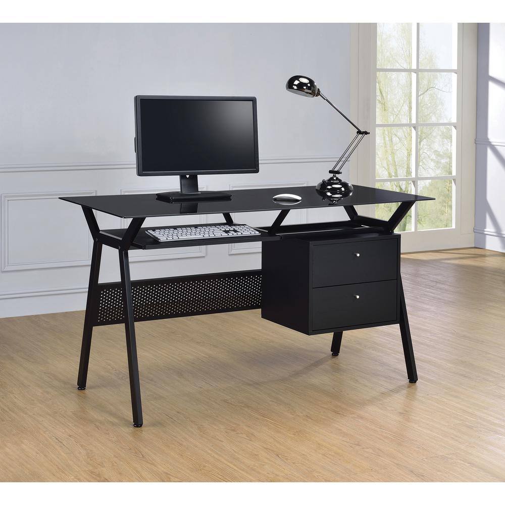 Coaster Home Furnishings Weaving 55 in. Rectangular Black 2-Drawer Computer Desk with Keyboard Tray 800436