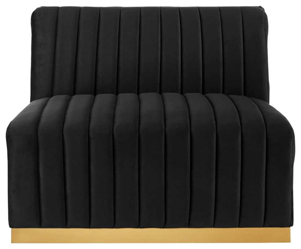 Modway Conjure Channel Tufted Performance Velvet Armless Chair in Gold/Black   Contemporary   Armchairs And Accent Chairs   by Homesquare  Houzz