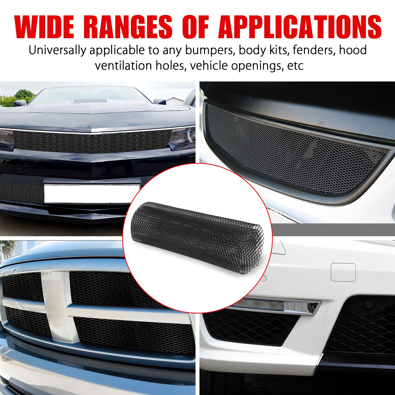 100 x 33cm/40 x 13inch Car Grille Mesh， EEEkit Aluminum Alloy Car Grille Mesh Sheet Grid， Universal Body Bumper Rhombic Grill Mesh Hole， Black