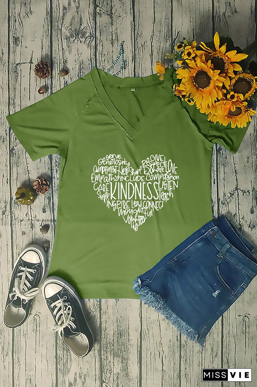 Kindness Heart V Neck Graphic Tee