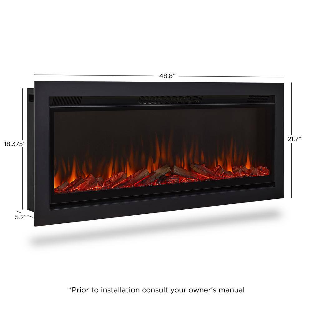 Real Flame 49 in. Wall-Mount Recessed Electric Fireplace Insert in Black 5555