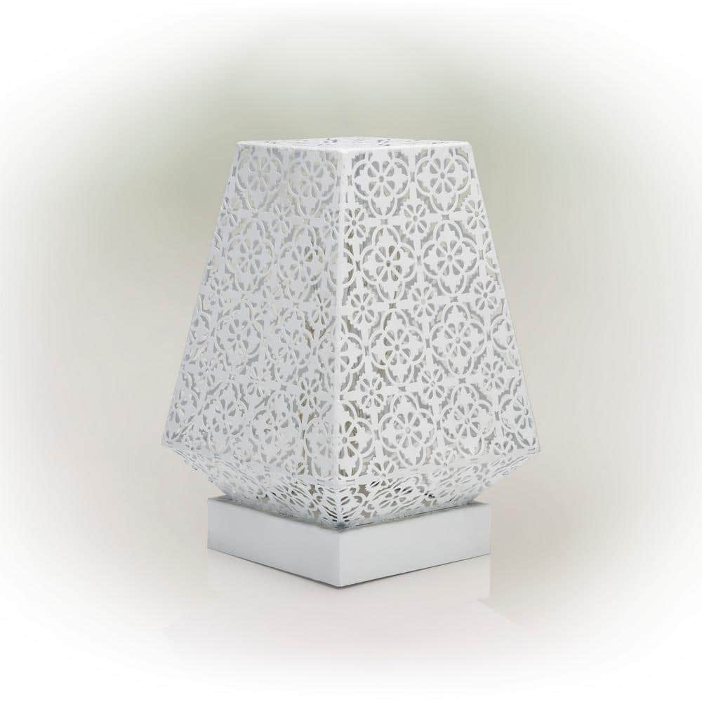 Alpine Corporation 10 in. Tall White Tabletop Lamp with Chain Style ment LED Lights LGB104M-WT