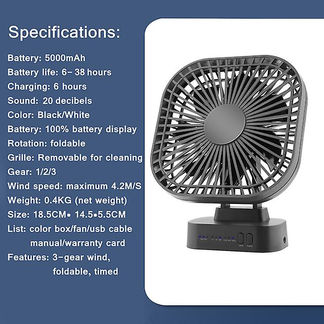 90 Folding Fan 5000mah Battery Usb Timing Desktop Cooling Fan Home Air Circulators Magnet Absorption Silent 3-speed Strong Wind