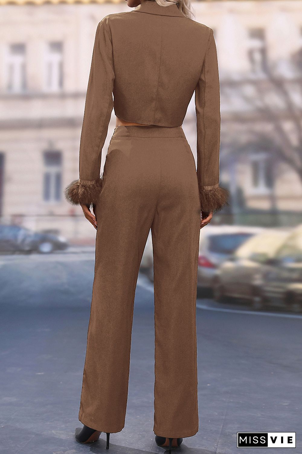 Plain Suit Top and Pants Two Pieces Set