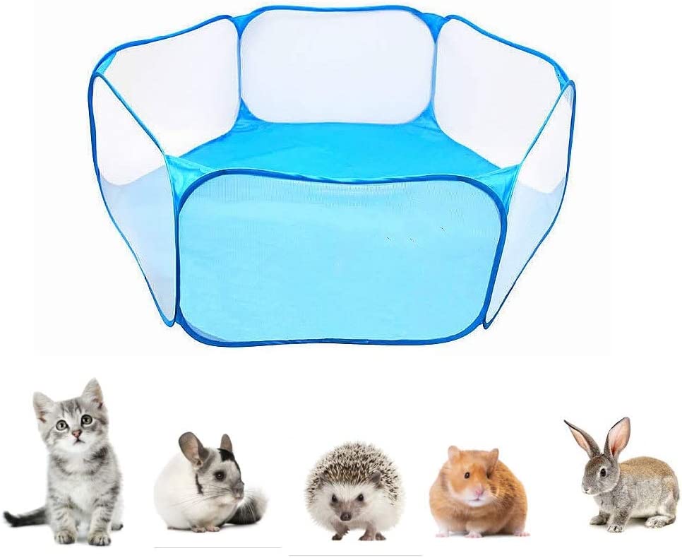 Nvzi Pet Playpen for Small Animals Portable Pop Open Tent Breathable Mesh Fence Outdoor/Indoor - Blue (Blue)