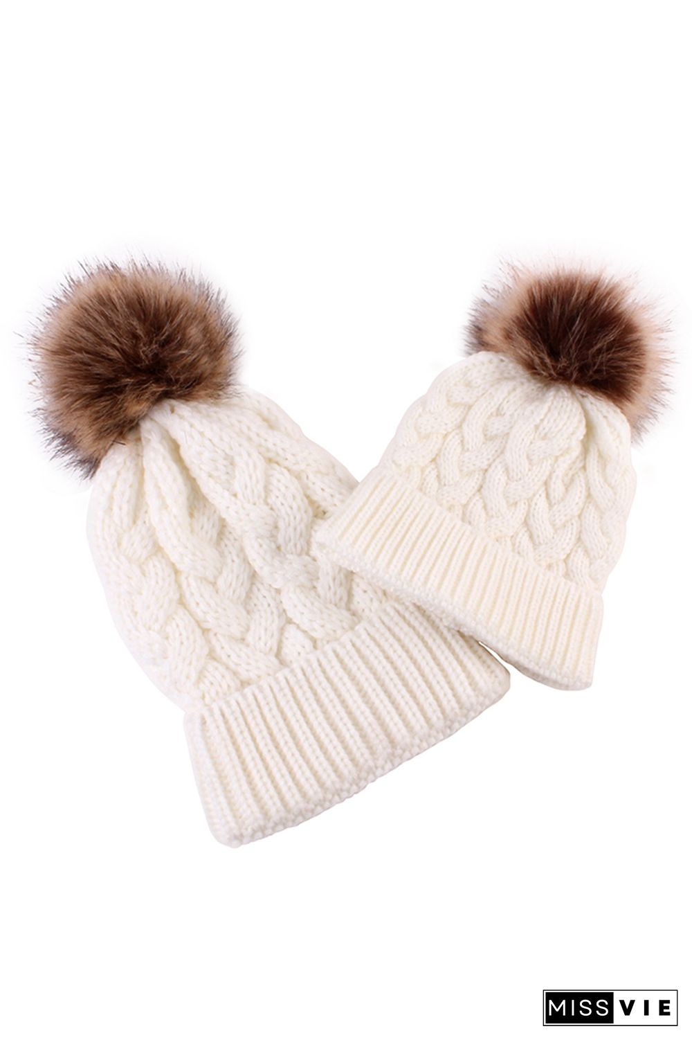 Solid Parent-child Coarse Twist Knitted Hat 2pcs Set Wholesale MOQ3pcs