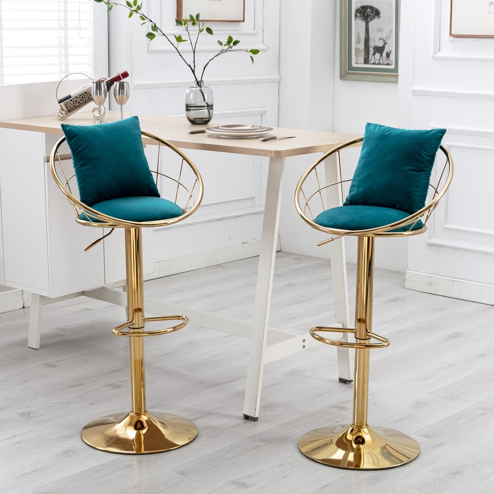 Velvet Bar Height Stools Set of 2  360 Degree Rotation Adjustable Counter Chair for Home Bar Kitchen Island Dinning Room