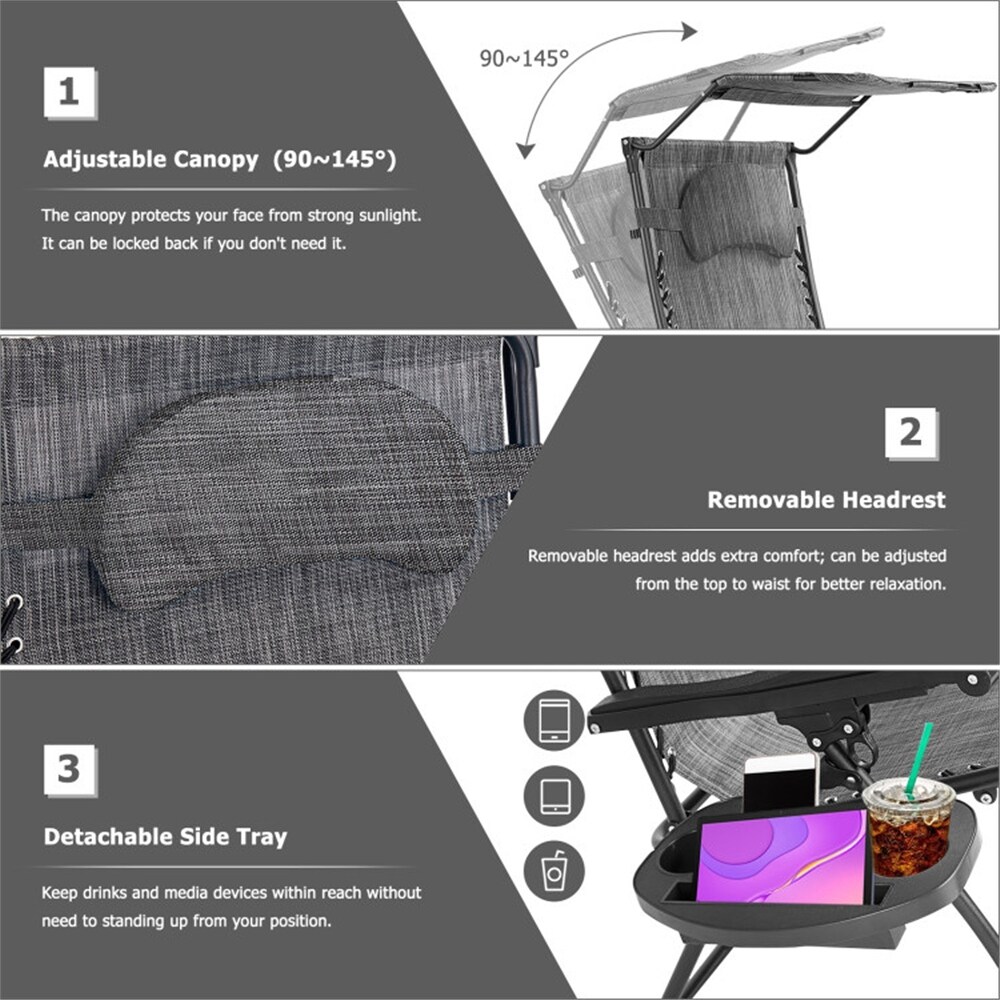 Single Folding Shade Canopy Cup Holder Recliner Lounge Chair