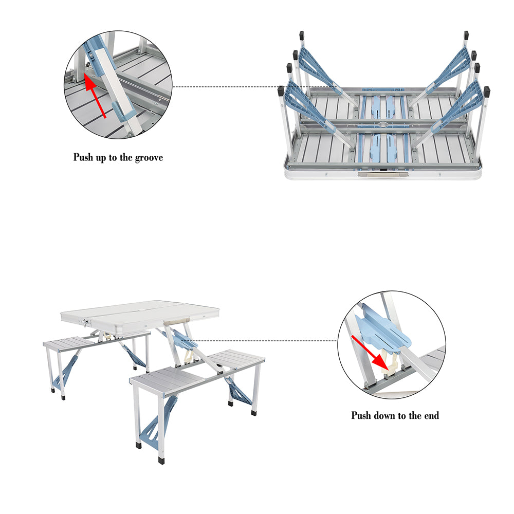 Foldable Picnic Table Portable with 4 Seaters and Umbrella Hole for Camping BBQ