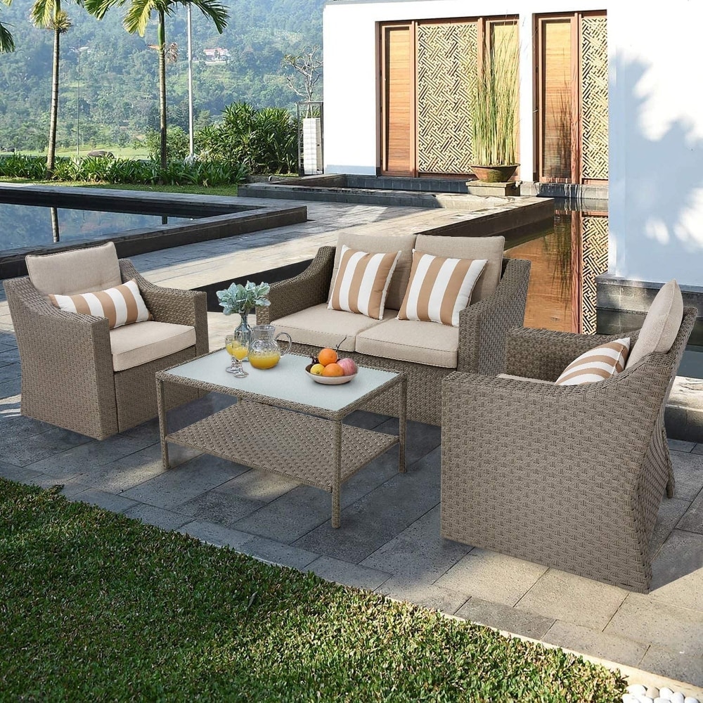 Solaura Outdoor 4 piece Wicker Conversation Set