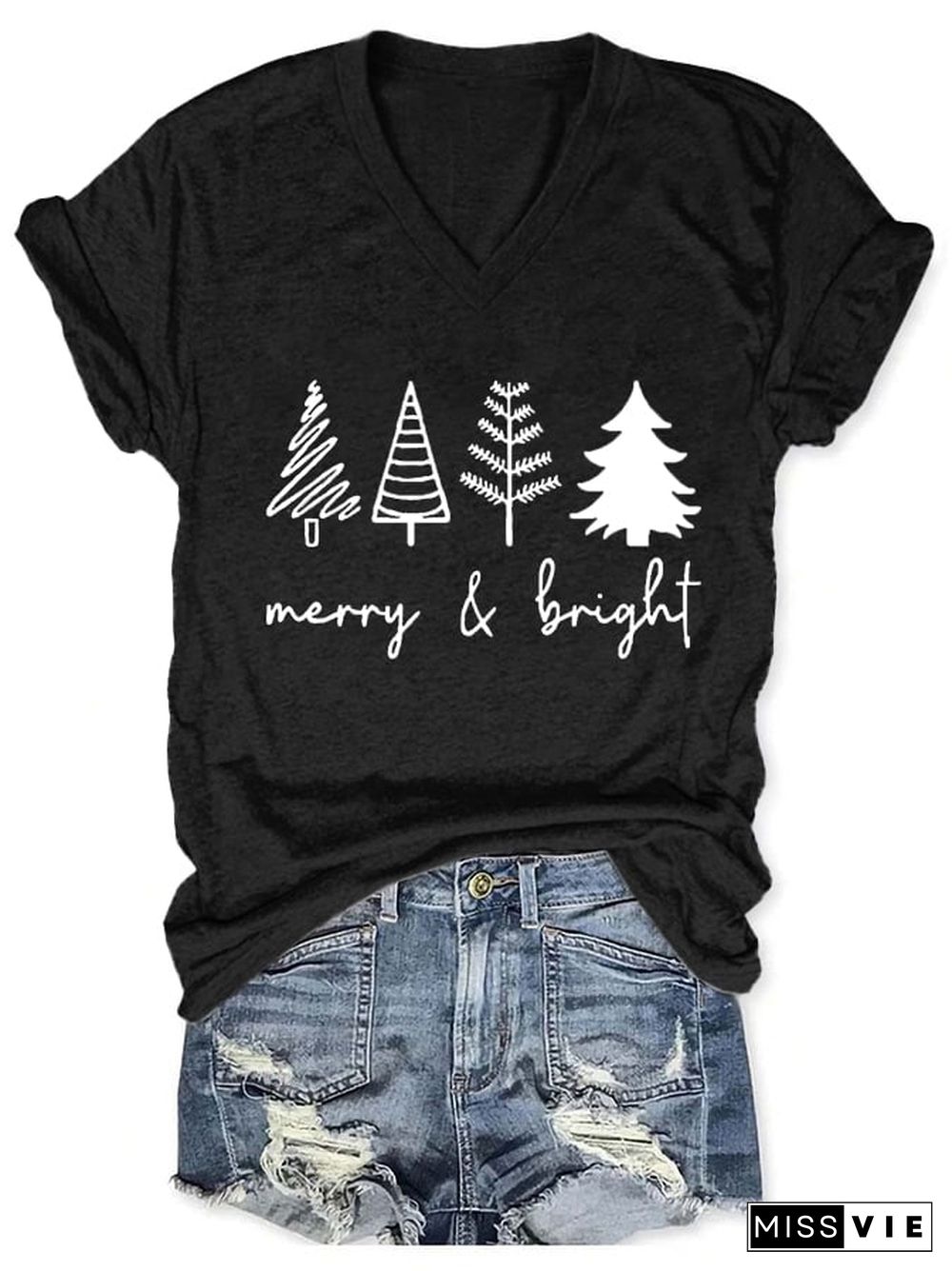 Merry And Bright Women's Christmas Print Short Sleeve T-Shirt