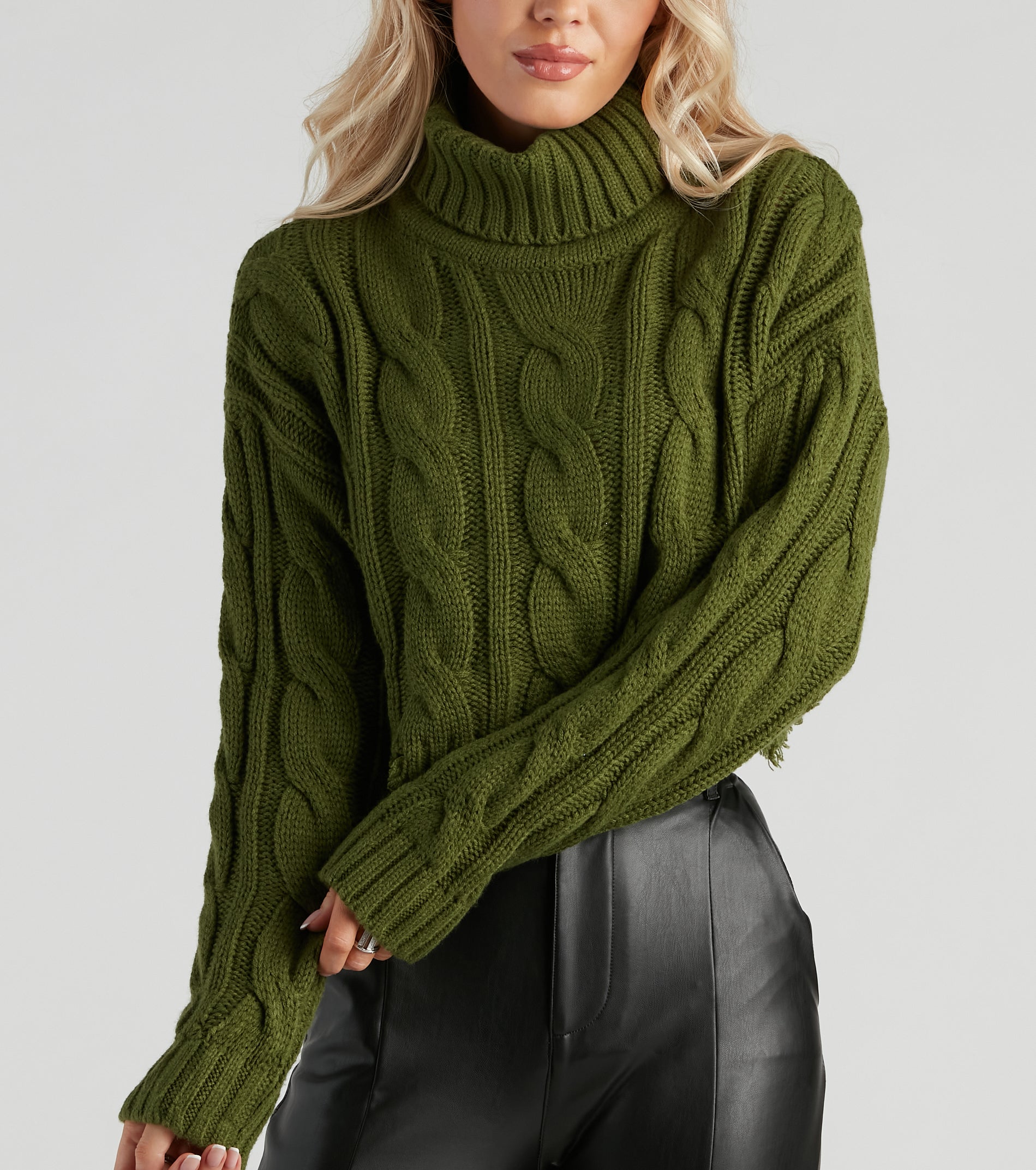 Cozy In Cable Knit Turtleneck Sweater