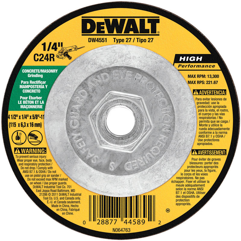 DW High Performance 4-1/2 in. D X 5/8 in. Masonry Grinding Wheel