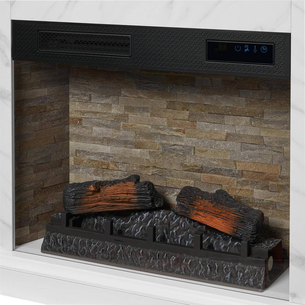 StyleWell Pritchett 53 in. W Wall Media Mantel Electric Fireplace in White Finish with White Faux Carrara Surround 150694