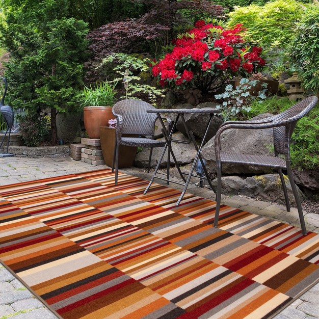 Modern Striped Block Non slip Washable Indoor Outdoor Area Rug By Blue Nile Mills