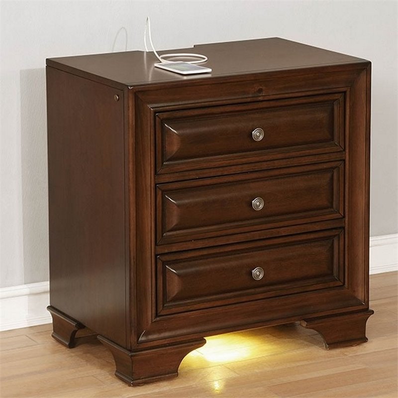 Furniture of America Bradford Solid Wood 3-Drawer Nightstand in Brown Cherry