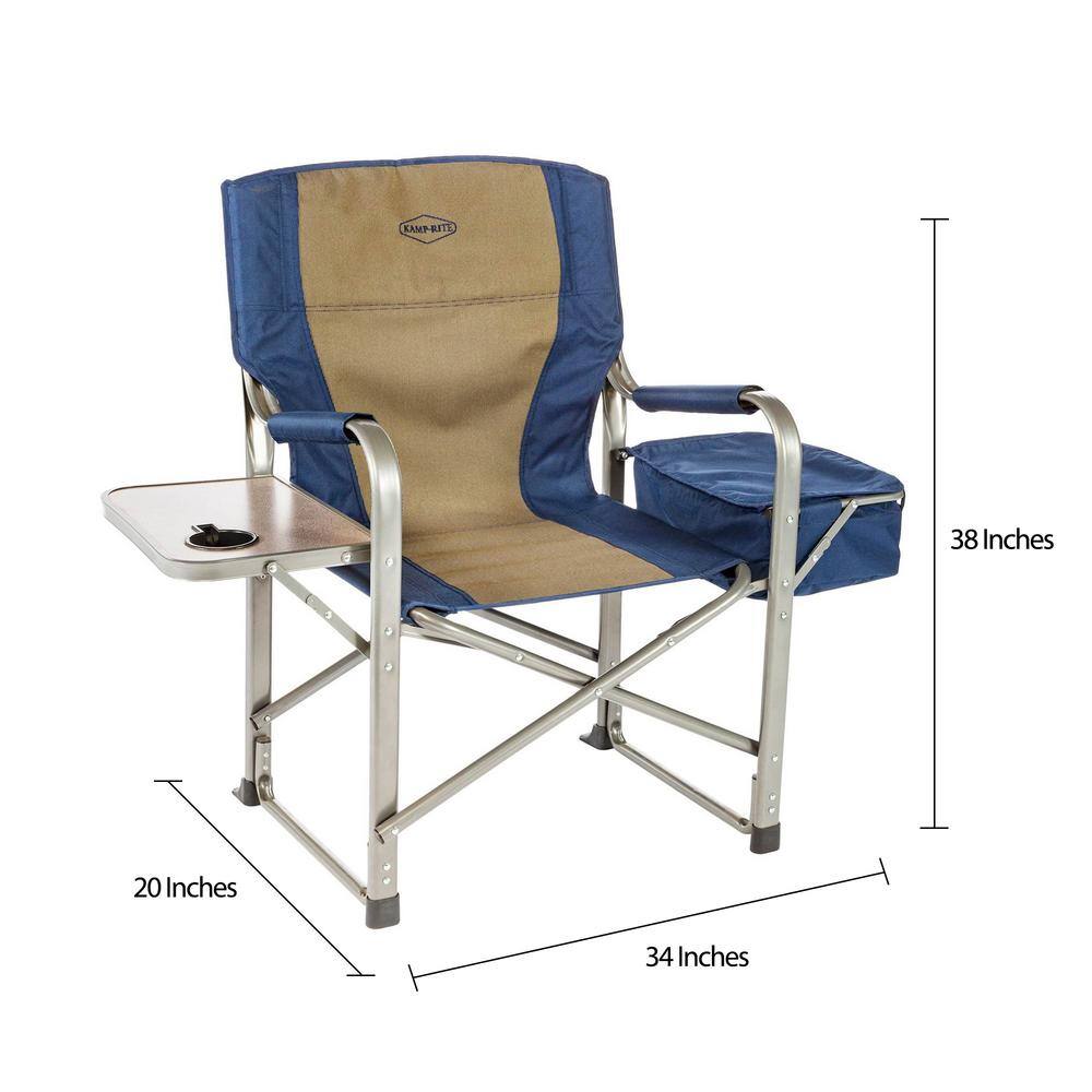 Kamp-Rite Portable Director's Chair with Cooler Cup Holder  Side Table NavyTan KAMPCC118