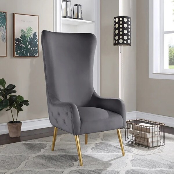 Best Master Furniture Kireth Velvet Upholstered High Back Accent Chair with Gold Legs