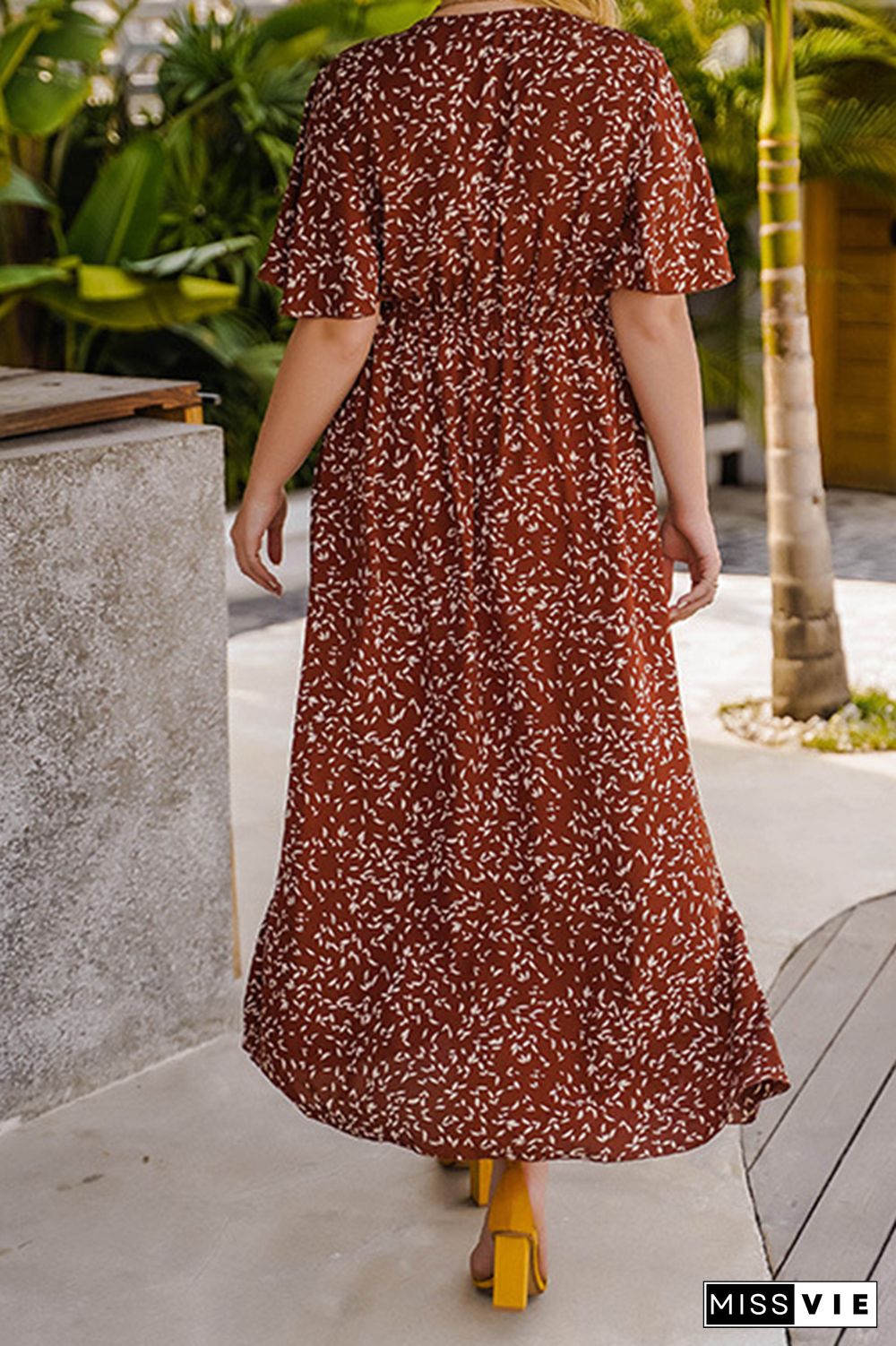 Wrap V Neck Floral Plus Size Maxi Dress